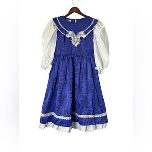 Vintage Gunne Sax Purple White Lace & Denim Prairie Style Dress Girls 11/12